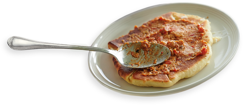 Romanian Griddle Breads Filled with Farmer’s Cheese, Served with Spicy Zacusa